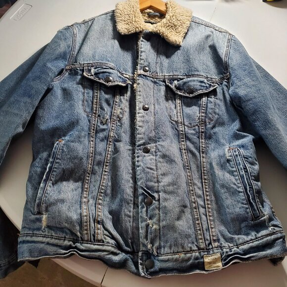 Abercrombie and Fitch Sherpa Lined Denim Trucker Jacket Sz XL mens - Picture 3 of 16